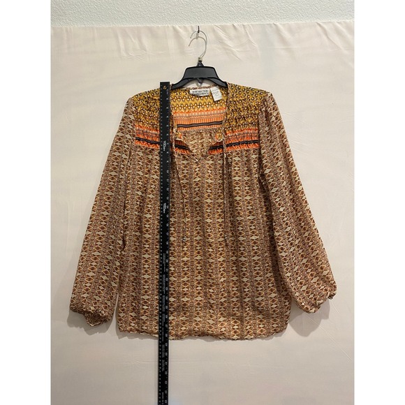 New Direction Women's Boho Print Long Sleeve Tunic Top Blouse Orange Brown L - Picture 3 of 3